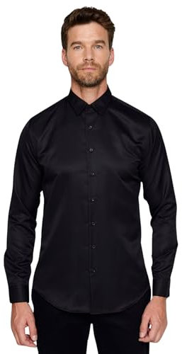 Men's Slim Fit Lightweight Long Sleeve Dress Black Shirt - Ideal for Smart Casual & Formal Wear Size L