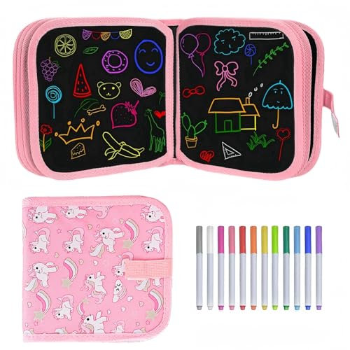 Libro Pizarra Infantil, Juegos de Pintura para Niños, Juguetes Pintar Niños 3 4 5 años con 12 Plumas de Colores 14 Página, Portátil Graffiti Libros Juguetes para Educación Preescolar Niña 3 4 5 Años