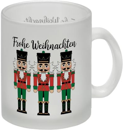 Drei Nussknacker - Frohe Weihnachten Glas Tasse Illustration von drei Nussknackern in roten Kostümen Bringen festliche Stimmung in Ihren Alltag