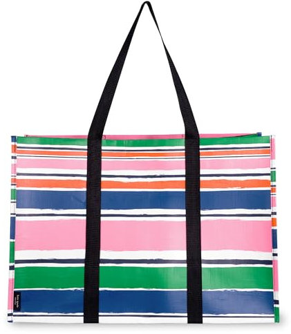kate spade new york Große wiederverwendbare Einkaufstasche, übergroße Tragetasche mit Taschen, gestreift, zusammenklappbar, Einkaufstasche, Ozeanstreifen, Ozean-Streifen