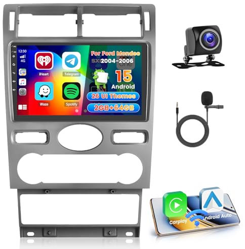 Hikity 2+64G Android Autoradio Für Ford Mondeo 2004-2006 Mit Wireless Carplay Android Auto, 9 Zoll Touchscreen Radio Android 15 Navi Mirror Link GPS WiFi Bluetooth FM RDS EQ SWC Rückfahrkamera
