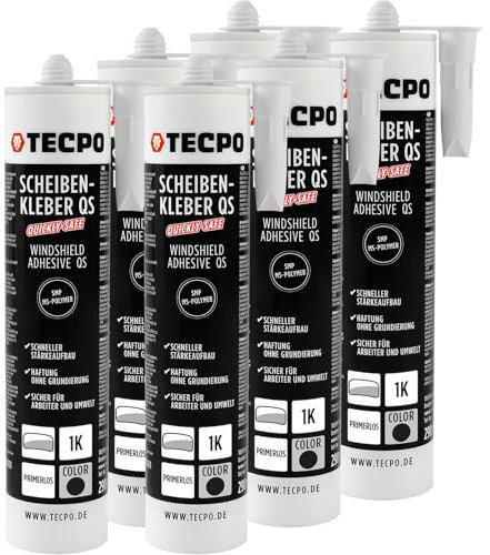 TECPO 6X Scheibenkleber Quickly-Safe, 290ml MS-Polymer primerlos mit Kleb- und Dichtstoff-Technologie Scheibenklebstoff - Elastisch witterungsbeständiger Klebstoff zum Verkleben und Abdichten