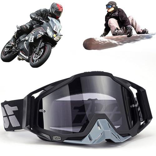 Motocross Brille, Winddichte Staubdichte Motocross-Brille, SkiBrille, Dirt Bike Crossbrille, Anti Fog UV Skibrille, Off Road Racing Fahrbrille, für Radfahren, Langlaufrennen, ATV, UTV (Grau/Grau)