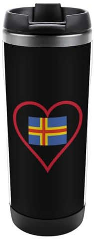 I Love Aland Island Red Heart Cute Coffee Cup Travel Mug Leakproof Fashion Insulated Water Bottle Office Camping