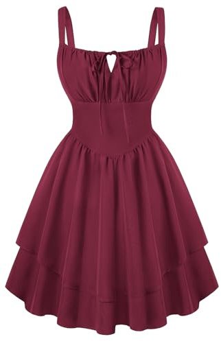 Scarlet Darkness Corset Mini Dress for Women Teens 2026 Summer Ruffle Sundress Graduation Homecoming Dresses Wine Red M