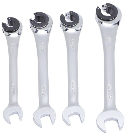4pcs Set à Clés à Cliquet 10-17mm Métrique Ouverte Flex Tête Ouverte Extrémité Réglable pour le Frein à Carburant Lignes de Climatisation