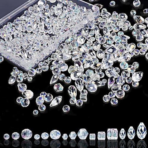 900 Stück Glitzerperlen zum Auffädeln - 8mm/6mm/4mm Glitzer Perlen für Schmuckherstellung, DIY Halsketten, Armbänder und Ohrringe Facettierte Glasperlen