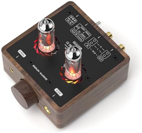 Douk Audio Mini Röhren Kopfhörerverstärker Desktop Stereo Audio Vorverstärker mit 4,4/6,35-mm Buchse (Walnussholz)