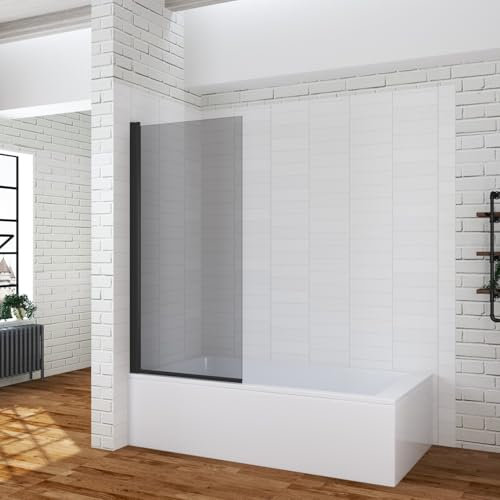 Duschwand für Badewanne ohne bohren zum kleben 70 x 140 cm Sicherheitsglas schwares Glas grau 5mm Badewannenaufsatz einteilig Duschabtrennung Dusche Faltwand Klebemontage schwenkbar NANO Beschichtung