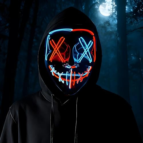 HigoYXP LED Halloween Mask, Purge Mask with 3 Lighting Modes, EL Wire Light Up Mask for Adult Women Men Halloween Mask Costumes Party Dress Up Accessories