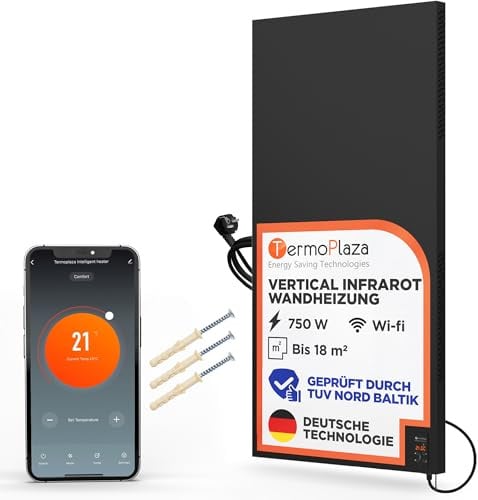 Termoplaza Pannello Radiante Infrarossi Verticale Nero WiFi 750 W 18 m²