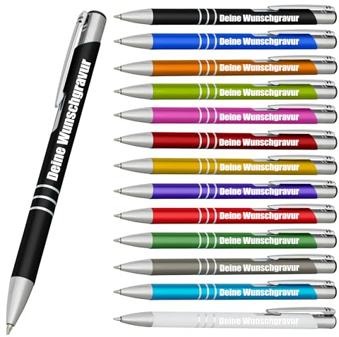 Manevito 10 x Kugelschreiber mit Gravur - Personalisierte Kulis - Stift mit Namen - Werbeartikel mit Logo - Personalisierte Kugelschreiber aus Metall mit Wunschtext personalisieren (10)