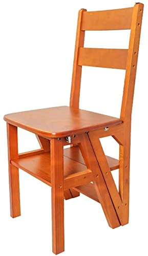 GPDNBIEU, Taburete con escalón, Silla Escalera Plegable de Madera Maciza, Taburete Doble Uso, Estante for 4 escalones, conversión múltiple(Natural)