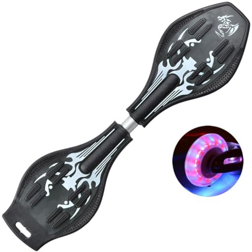 Waveboard Children Street Surfing Caster Torsion Skateboard Double Decks Casterboards for Wave/Surf Waveboard/Castor Board with Light Up Wheels for Kids/Teens (Black Dragon)