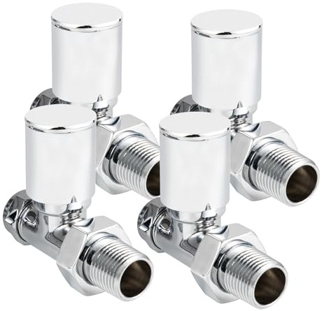 VANCOCO 4Pcs 1/2×15mm Chrome Straight Radiator Valves Round, Manual Radiator Valves Pair Standard Connection for Heated Towel Rail and Central Heating Modern Bathroom