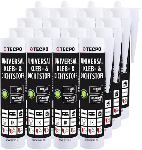 TECPO Universal Kleb- und Dichtstoff MS-Polymer 12x 480g weiß Flex Seal 522 elastisch, silikonfrei, lösemittelfrei, Auto Wohnmobil Bau Industrie Innen und Außen