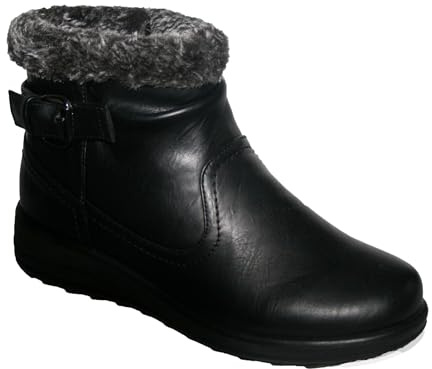Cushion Walk Winter Warm Lined Ankle Boots Womens Padded UK 4-8 (Maggie Black, 4, UK Footwear Size System, Adult, Women, Numeric, Medium, 4)