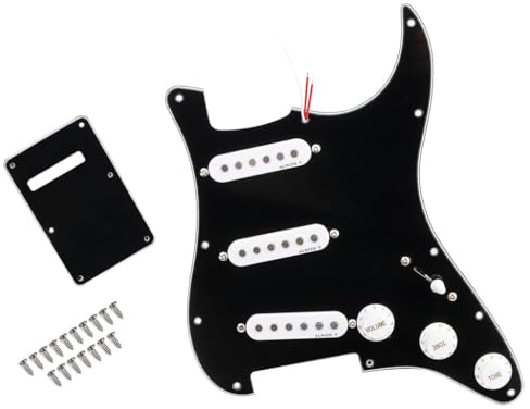 Ogdni SSS Prewired Loaded Pickguard for Stratocaster Guitar, 3-Ply Black with Alnico V Pickups, Humbucker Replacement Parts Kit