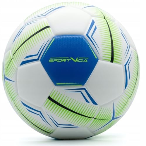 SportVida Futsal Ballon de football en salle, taille 4, blanc, bleu, vert, matériau PU, coutures collées, jeu en intérieur, 62-64 cm de diamètre (blanc/bleu)