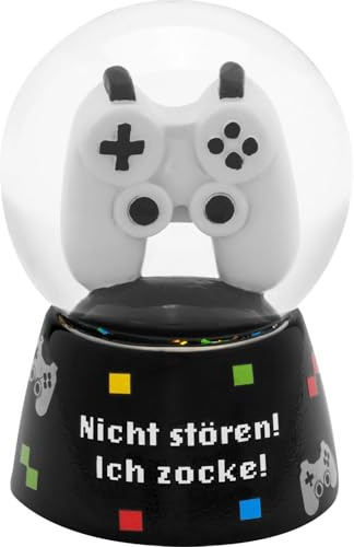 Traumkugel Motiv Zocken: Traumkugel mit MotivdruckNicht stören! Ich zocke!, in Controllerform, mit buntem Glitter