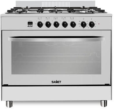 Samet, Cucina a Gas 5 Fuochi con Forno e Grill Elettrici, 90x60 cm, Classe A, in Acciaio Inox, Accessori Inclusi, Modello Stromboli