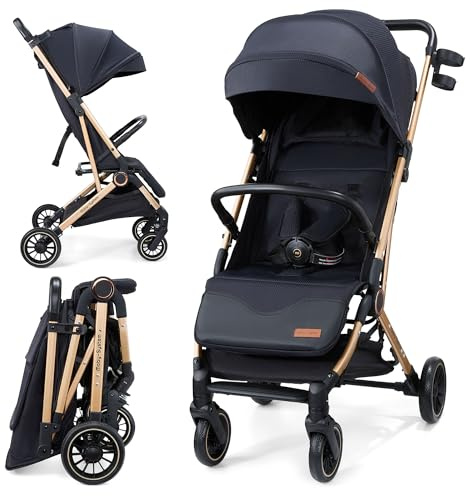 Moby-System LENA GOLD PRO Buggy mit Trolley-Funktion, Leichter Kinderwagen 6–48 Monate, EVA-Räder mit Federung, XXL-Verdeck, Einhand-Faltsystem, Schwarz und Gold (Schwarzgold)
