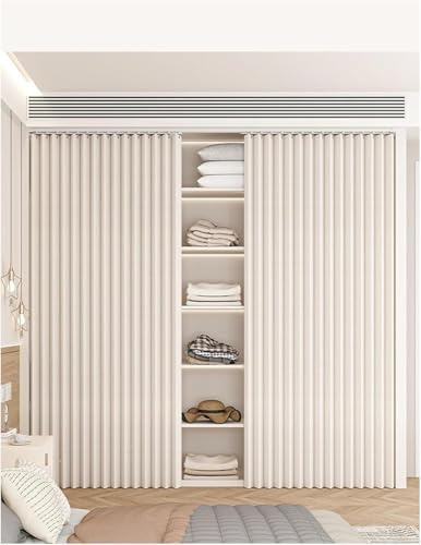 YZBZNG Schrankvorhang Zum Schieben, Vorhang für Schrank, Staubdichter Vorhang für Regal mit Selbstklebend Gleitschiene, schrankvorhänge,Beige-W120cm/H200cm