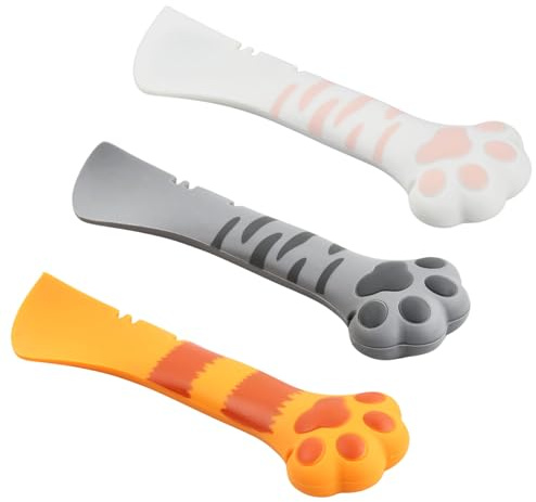 Merzio 3 pcs Cat Wet Food Spoon, Multi function Small Scraper for Cat Food Cans, Silicone Pet Food Can Opener, Easy to Clean Cute Cat Paw Shape Mini Spatula for Pet