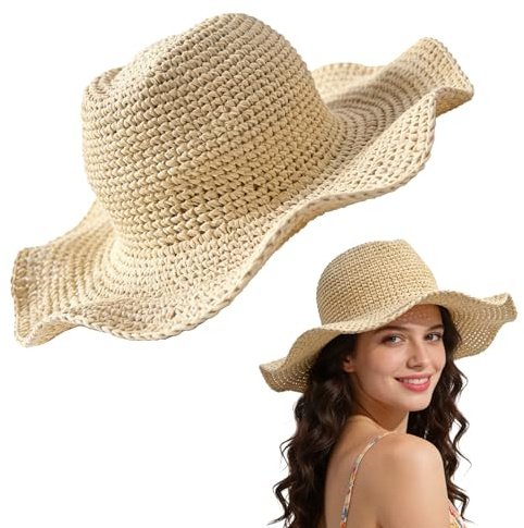 Lysjoy Chapeau Paille Femme, Chapeau Femme Soleil, Chapeaus Plage Femmes, Chapeaus Femmes Ete, Accessoires d'été Anti-UV pour Plage, Vacances, Voyages et Activités de Plein Air