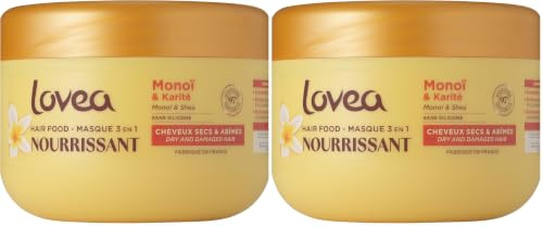 LOVEA - Hair Food - Masque 3 En 1 - Monoï & Karité - Nourrit, Répare & Démêle - Cheveux Secs Et Abimés - 98% D'Origine Naturelle - Sans Silicone - Vegan - Fabriqué En France - 390 ml (Lot de 2)