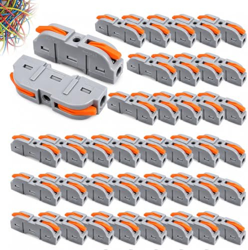 60 PCS Wire Connectors 1 to 1 Inline Electrical Lever Wire Connectors | Compact Cable Connectors Push in Quick Conductor Wire Connectors for Circuit Splicing Quick Connect Terminal Blocks 28-12 AWG