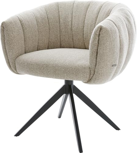 DELIFE Esszimmerstuhl Jada-Flex Kreuzgestell breit Schwarz Webstoff Soft Beige 360° drehbar Wippfunktion Taschenfederkern