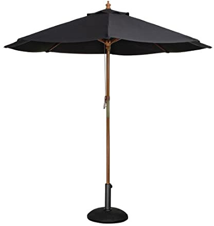 Bolero Parasol rond à poulie de 3 mètres de diamètre, noir, taille : 2,52(H) x 3(Dia)m, mât à 2 poteaux en bois dur Nyatoh, auvent hydrofuge, CB517