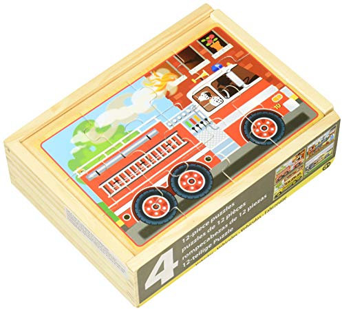 Melissa & Doug 13794 4 Holzpuzzle im Kästchen Fahrzeuge