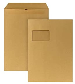 POSTHORN Versandtasche C4 (250 Stück), selbstklebende Versandtaschen mit Fenster, braune Versandtaschen für die tägliche Korrespondenz, Geschäftspost und Co., 324 x 229 x1mm, 90g/m²