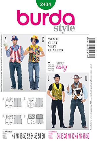 Burda Style Schnittmuster #2434 Herren Karneval Kostüm Cowboy Weste Gr. 44-60 – Nählevel 1 (super easy)