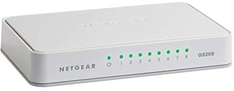 NETGEAR Switch non gestito Gigabit Ethernet a 8 porte, Desktop, Internet Splitter, senza ventole, Plug-and-Play (GS208)