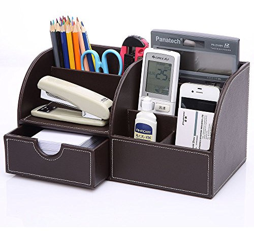 KINGFOM Büro Schreibtisch Organizer Ordnungssystem Tisch Organizer PU Leder Stiftehalter Stiftebox Stifteköcher Multifunktionale Bürobedarf