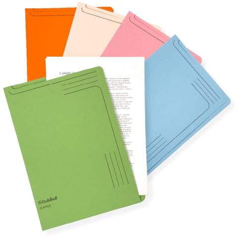 Exacompta - Ref 4600Z - Guildhall - Slip file Pack of 50 315 x 230mm, 230gsm Filing Board, Top & Side Openings, Printed Space for Titles, Holds Approx. 50 Sheets of A4 Paper - Assorted Colours