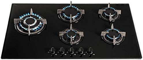 SIA GHG902BL 90cm Black Glass 5 Burner Gas Hob With Cast Iron Pan Stands & Wok Burner | LPG Kit, FFD