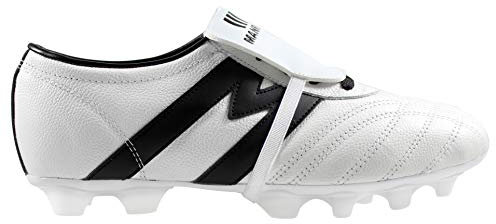 Manriquez Tacos de fútbol MID SX de piel auténtica, Blanco, 10-11.5
