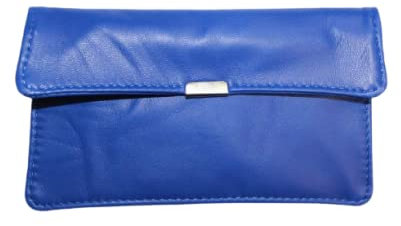 Porte Monnaie Anglais en Cuir d'Agneau Véritable L Bleu Electrique