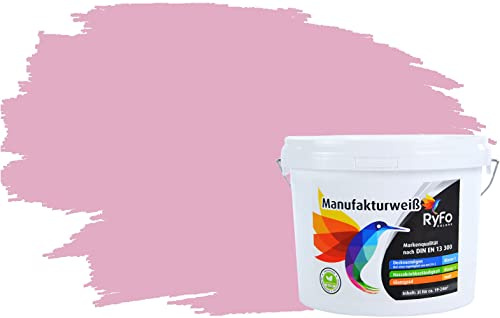 RyFo Colors Bunte Wandfarbe Manufakturweiß Babyrosa 3l - weitere Violett Farbtöne und Größen erhältlich, Deckkraft Klasse 1, Nassabrieb Klasse 1