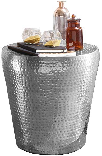 Wohnling Beistelltisch Rund 41x41x41 cm Aluminium Silber, Dekotisch | Abstelltisch orientalisch in Hammerschlag-Optik, Ablagetisch Metall, handgefertigt, jedes Stück ein Unikat, bis 15 kg