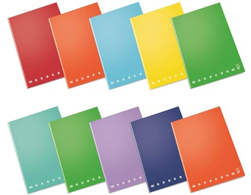 Pigna, Maxi Monochromes Notizbuch Das Original, A4, 100 g/qm, 72 Seiten, Hardcover, glänzend plastifiziert, innen 0A, liniert für die erste und zweite Klasse, farblich sortiert, 10 Stück.