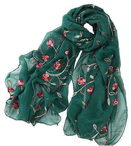 Pluto & Fox Écharpe en soie pour femme Motif floral rétro et élégant Vert vert Taille unique