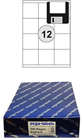 6.000 Etiketten 70 x 67,7 mm selbstklebend auf DIN A4 Bögen (3x4 Etiketten) - 500 Blatt Bigpack - Universell für Laser/Inkjet/Kopierer/Farblaser einsetzbar - 70x67mm 12-teilig