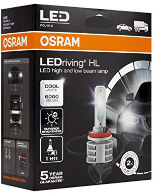 OSRAM LEDriving HL, codice Corrispondente ECE H11, Ultima Generazione, proiettore LED, Sostituzione alogena, 67211CW, 12/24V, Astuccio (2 lampade), Bianco Freddo, Set di 2