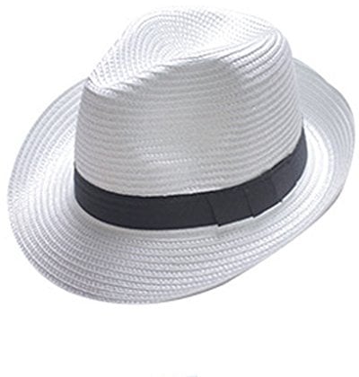 Boolavard Damen Breiter Krempe Stroh Panama Hut Fedora Beach Sun Hut UPF50 + (Weiß)