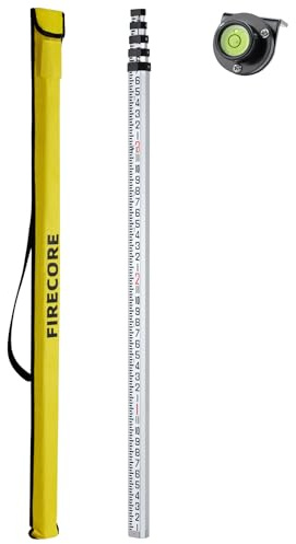 Firecore 16-Foot Aluminum Grade Rod - 10ths, 5 Sections Telescopic with Bubble Level-FLR500B